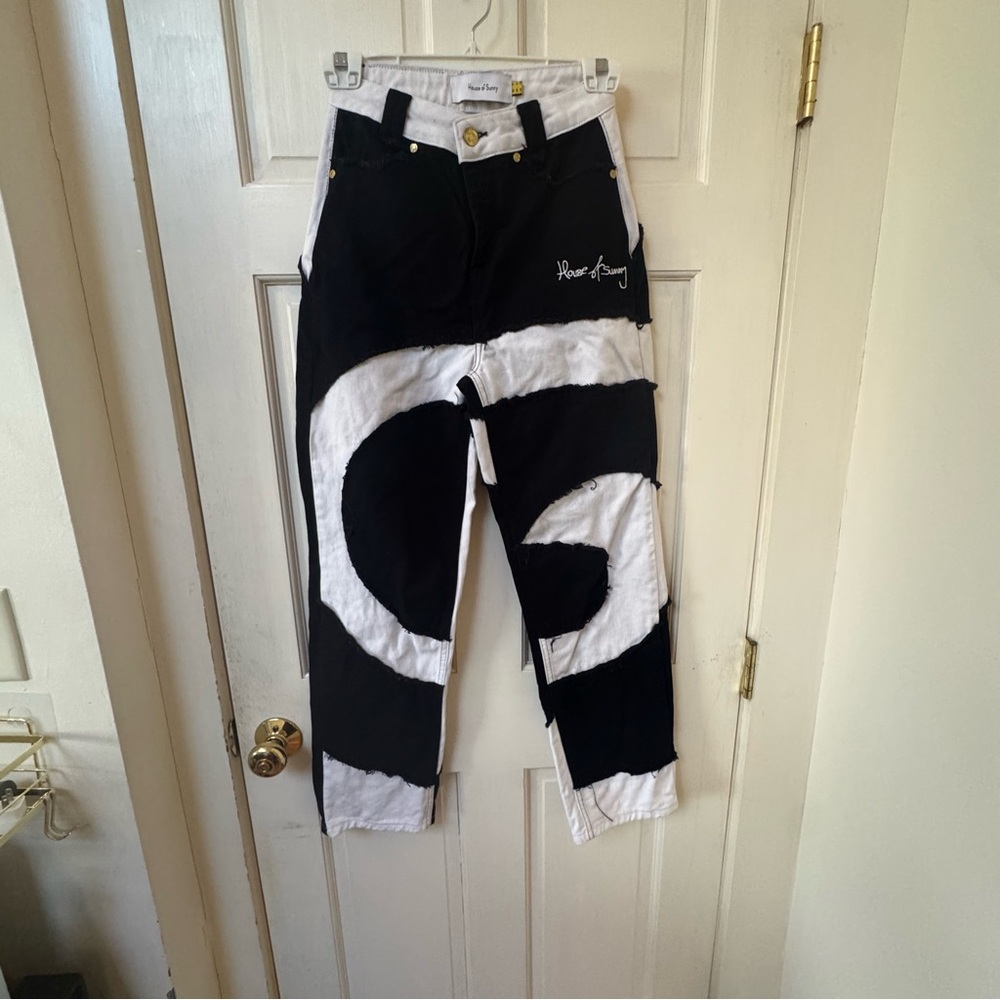 House of Sunny Monochrome Graphic Pants in black and white denim (Urban)